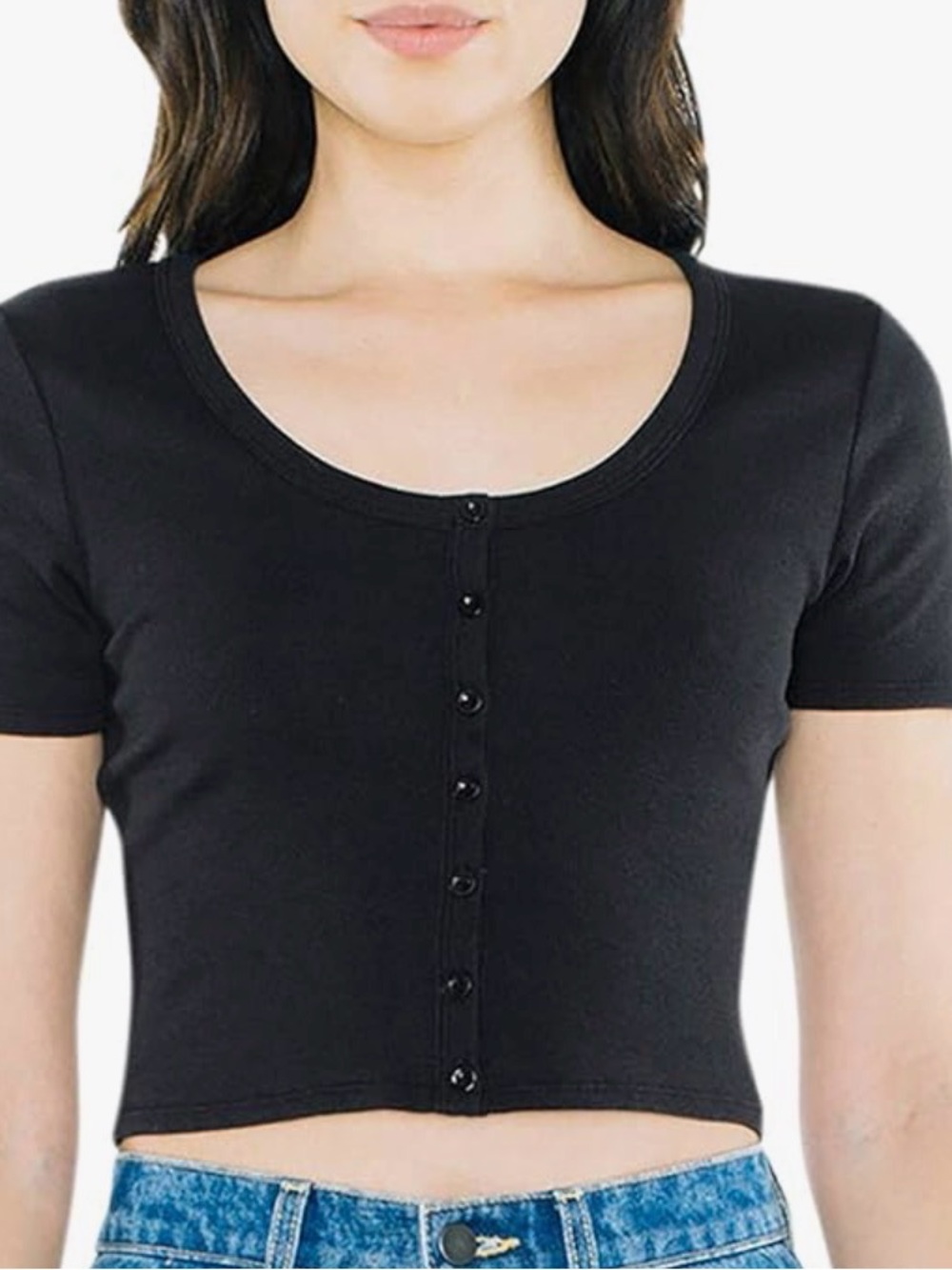 $10Gift💕🍭New Sexy famous Black Baby Ribbed Button-Front Crop Top   Big Strechble